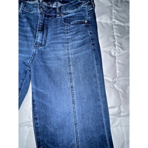 American Eagle Festival Flare Jeans Size 12 Long Bell Wide Leg Slit Raw Hem - Picture 9 of 13